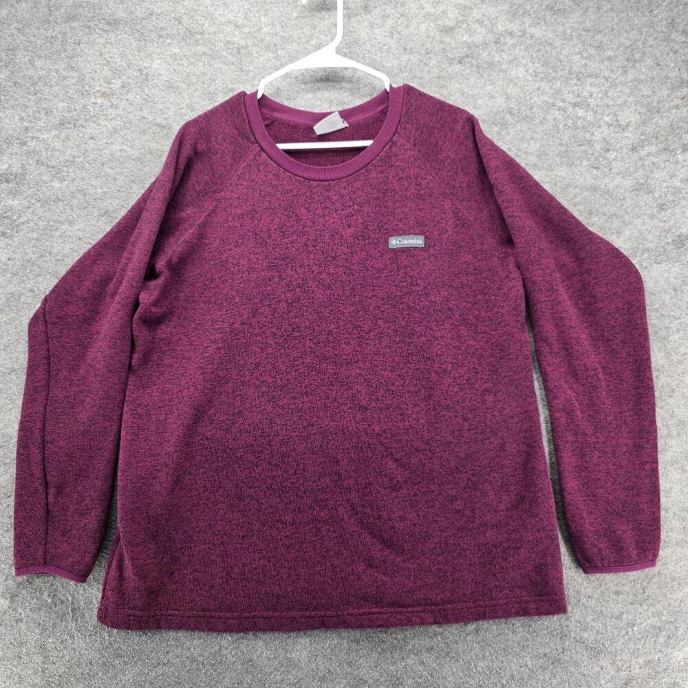 Columbia Sweatshirt Mens 2XL Purple Knit Crewneck Pullover Logo Raglan Fleece